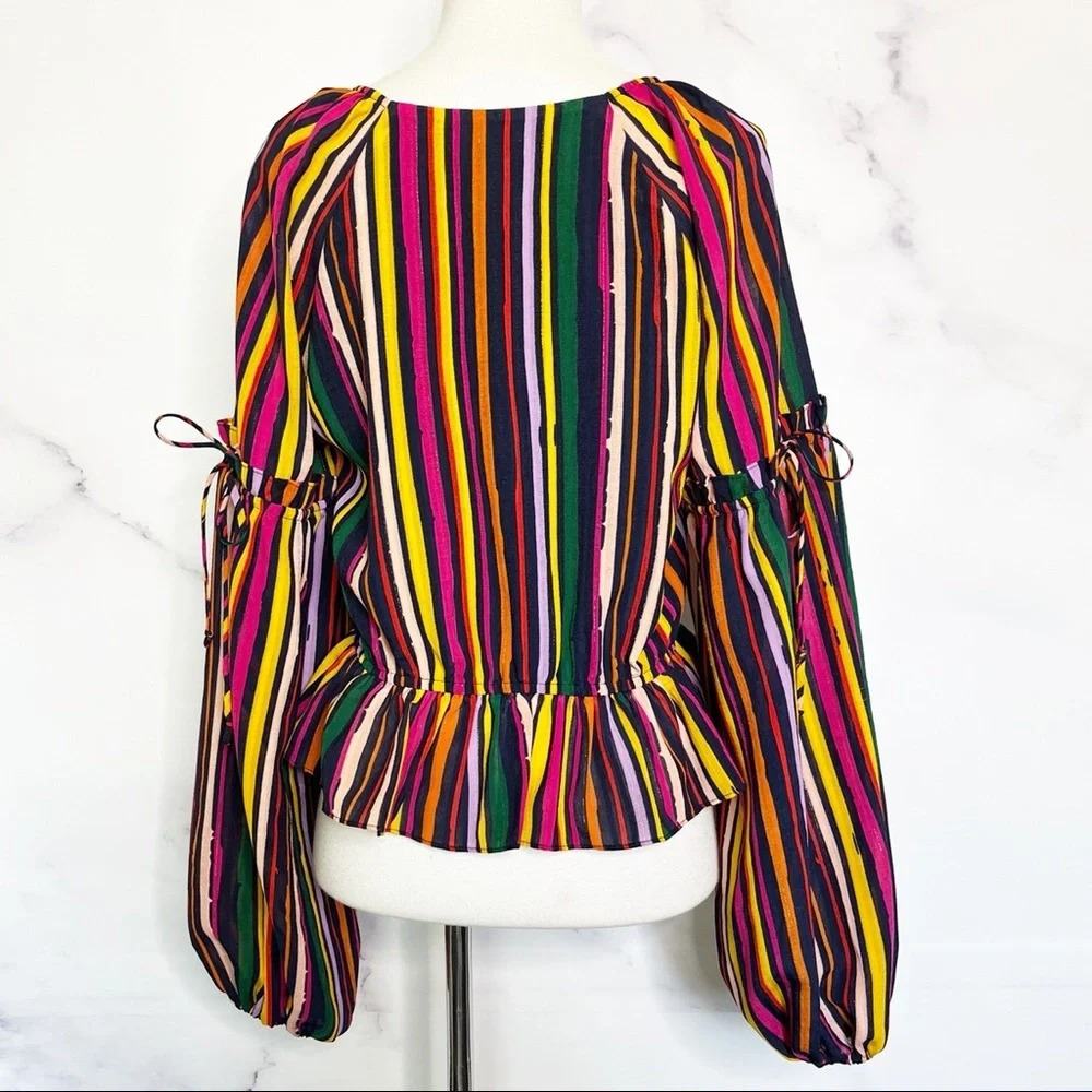 Tularosa Striped Balloon Sleeve Peplum Top - Picture 6 of 11